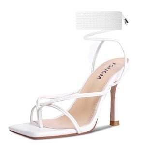 NWOT Lace Up / Square Toe Strappy Sandal Heels